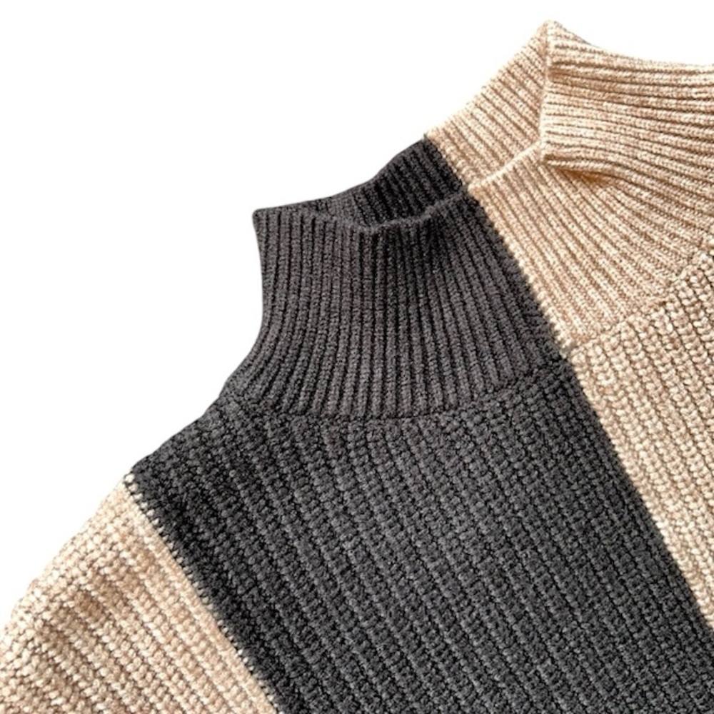 Buttermelon Color Block Mock Turtleneck Sweater, Black and Oat, Sz. S - Picture 5 of 10